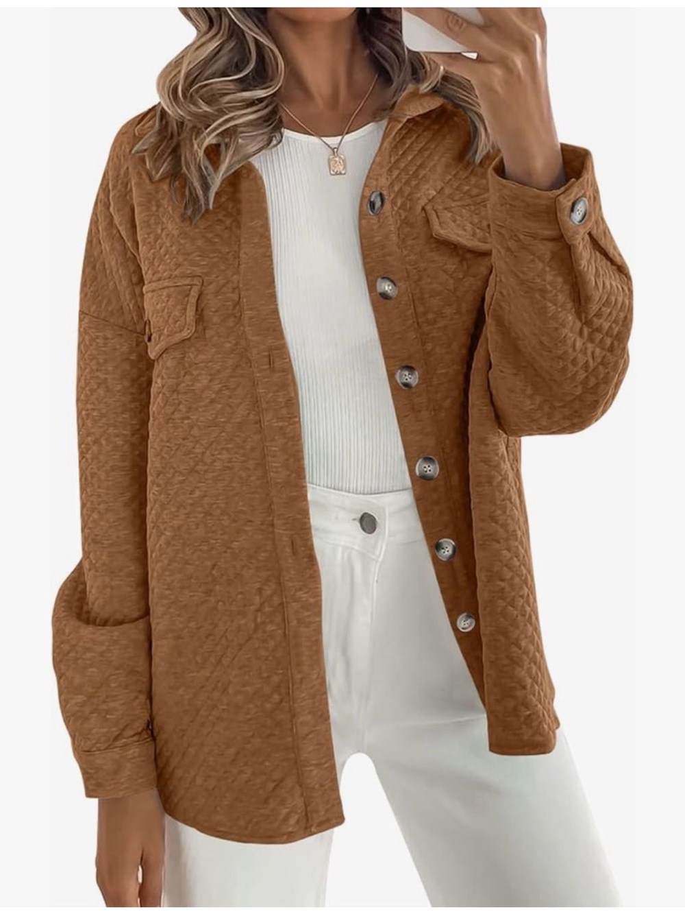 ZESICA Women's Casual Long Sleeve Button Down Loose Shacket Jacket Coat medium